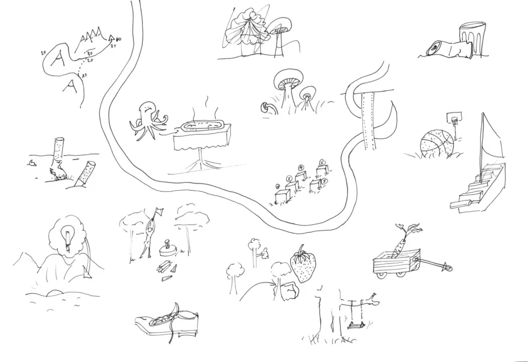 A hand-drawn map from the design process