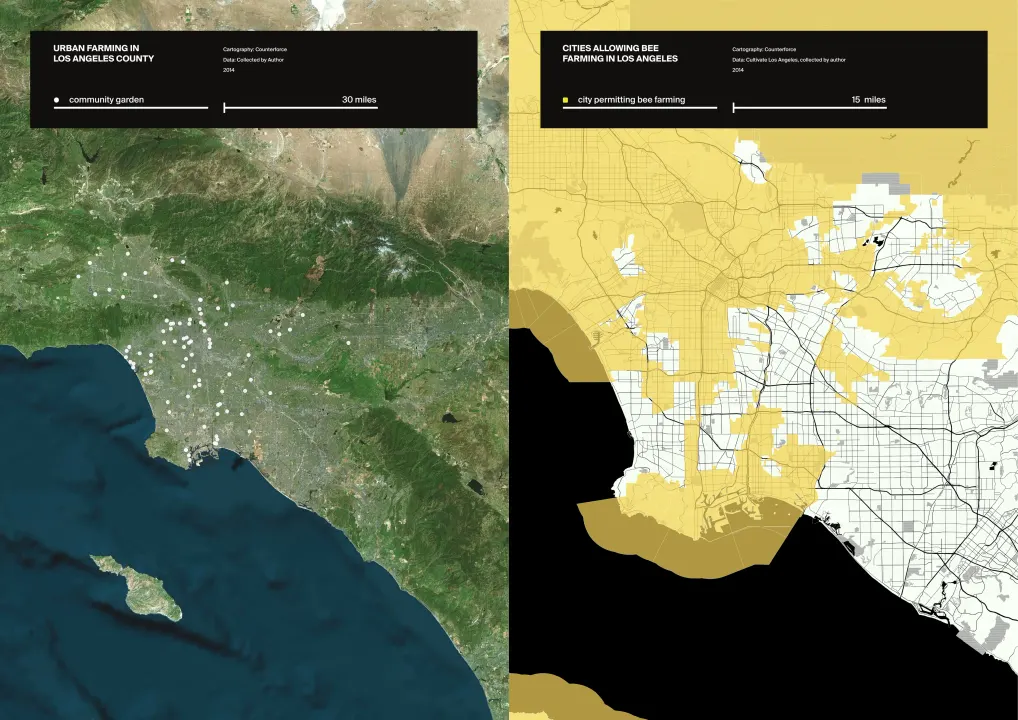 Maps of urban farming and beekeeping in Los Angeles County