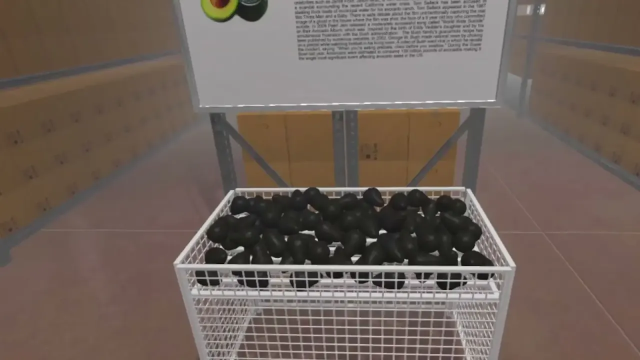 In the virtual warehouse: a crate of avocados below a product sign