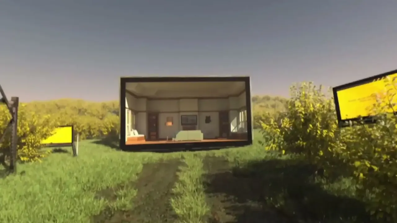 A living room standing in the middle of a field
